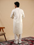 Men's Off-White Satin Silk Plain Kurta Set