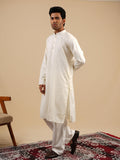 Men's Off-White Satin Silk Plain Kurta Set