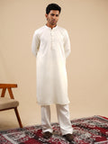 Men's Off-White Satin Silk Plain Kurta Set