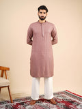 Men's Rust Rayon Kurta Set with Sequins & Thread Work Embroidery