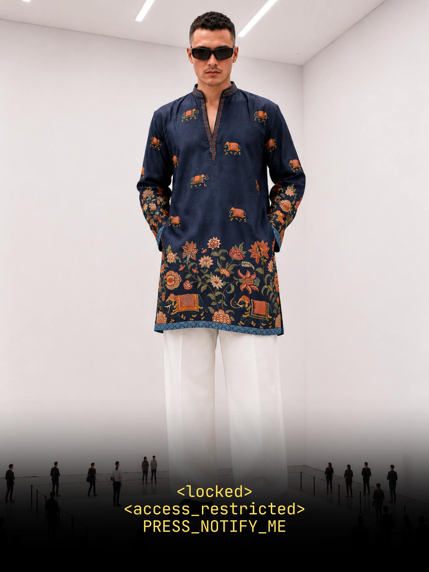 Navy Blue Cotton Short Kurta Set with Print
