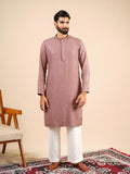 Men's Rust Rayon Kurta Set with Sequins & Thread Work Embroidery