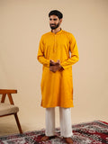 Men's Mustard Satin Silk Plain Kurta Set