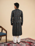 Men's Black Kurta Set in Rayon with Fine Embroidery