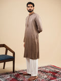Men's Brown Ombre Rayon Kurta with Sequins & Thread Work Embroidery Set