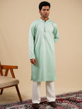 Men's Mint Green Satin Silk Plain Kurta Set