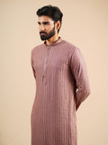 Men's Rust Rayon Kurta Set with Sequins & Thread Work Embroidery