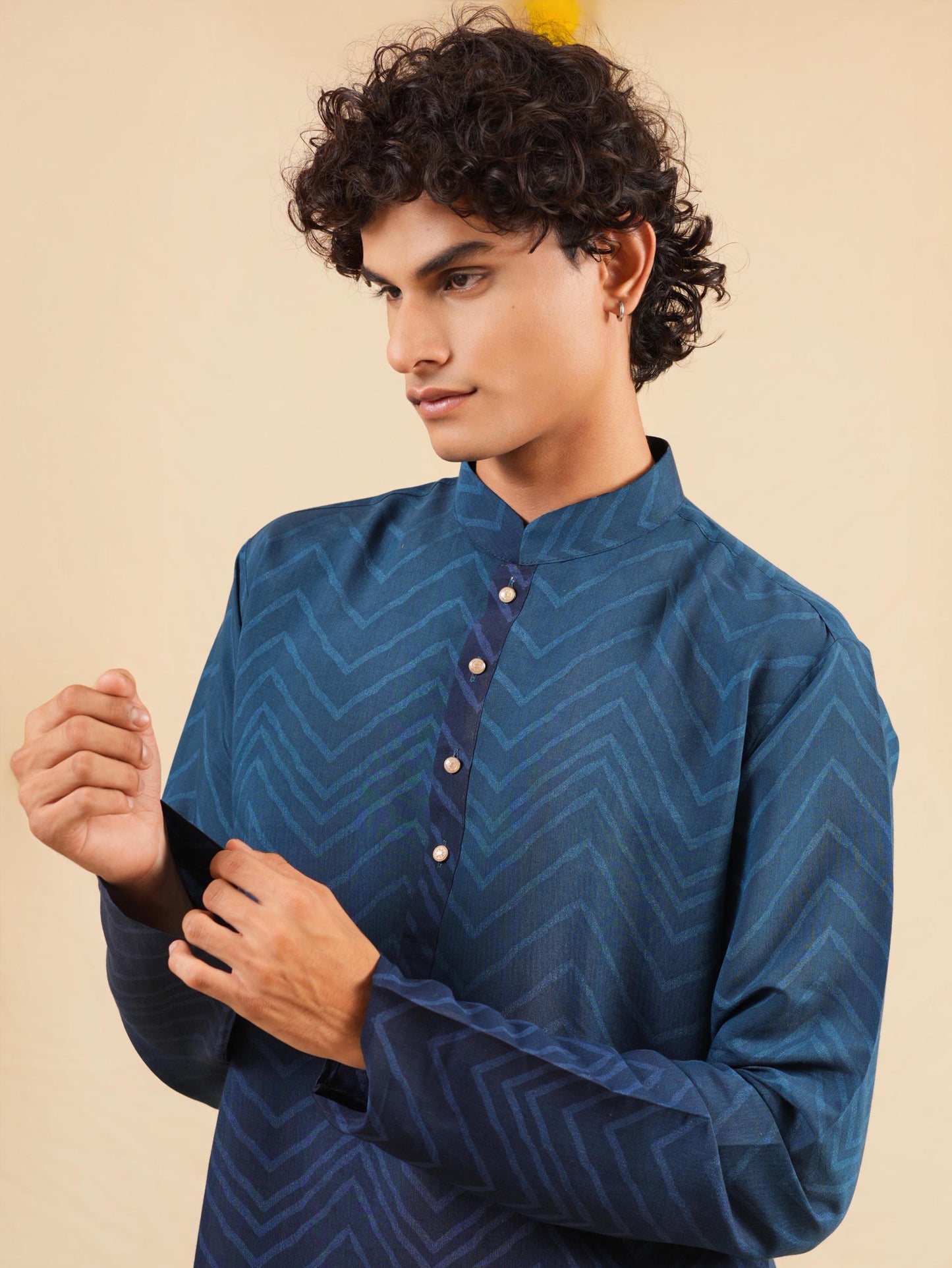 Men's Blue Cotton Blend Digital Print Kurta Set