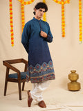 Men's Blue Cotton Blend Digital Print Kurta Set