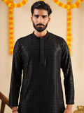 Men’s Black Rayon Kurta Set with Sequins & Thread Work Embroidery