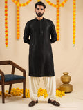 Men’s Black Rayon Kurta Set with Sequins & Thread Work Embroidery