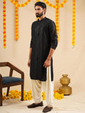 Men’s Black Rayon Kurta Set with Sequins & Thread Work Embroidery
