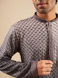 Men's Grey Ombre Rayon Kurta with Sequins & Thread Work Embroidery Set