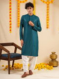 Men’s Deep Teal Rayon Kurta Set with Sequins & Thread Work Embroidery