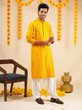 Men’s Mustard Rayon Kurta Set with Sequins & Thread Work Embroidery