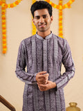 Men’s Lavender Rayon Kurta Set with Batik Print & Embroidery