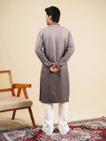 Men's Grey Ombre Rayon Kurta with Sequins & Thread Work Embroidery Set