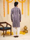 Men’s Lavender Rayon Kurta Set with Batik Print & Embroidery