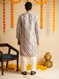 Men's Multicolour Jacquard Digital Print Kurta Set with Swarovski Placket Detailing