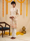 Men's Off White & Apricot Rayon Threadwork Embroidered Kurta Set