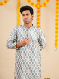 Men's Multicolour Jacquard Digital Print Kurta Set with Swarovski Detailing