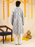 Men's Multicolour Jacquard Digital Print Kurta Set with Swarovski Detailing