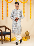 Men's Multicolour Jacquard Digital Print Kurta Set with Swarovski Detailing