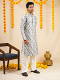Men's Multicolour Jacquard Digital Print Kurta Set with Swarovski Detailing
