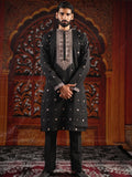 Men’s Black Silk Kurta Set with Sequins & Mirror Work Embroidery