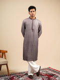 Men's Grey Ombre Rayon Kurta with Sequins & Thread Work Embroidery Set