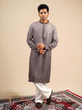 Men's Grey Ombre Rayon Kurta with Sequins & Thread Work Embroidery Set