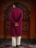 Men's Wine Georgette Foil Work Kurta Set with Dupatta