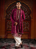 Men's Wine Georgette Foil Work Kurta Set with Dupatta