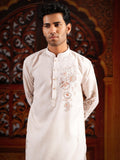 Men’s Off-White Linen Blend Kurta Set with Digital Print & Swarovski Work