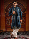 Men's Blue Georgette Foil Work Kurta Set with Dupatta
