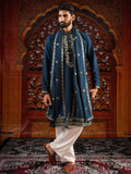 Men's Blue Georgette Foil Work Kurta Set with Dupatta