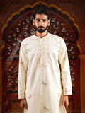 Men’s Ivory Silk Kurta Set with Golden Zari Thread Work