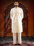 Men’s Ivory Silk Kurta Set with Golden Zari Thread Work