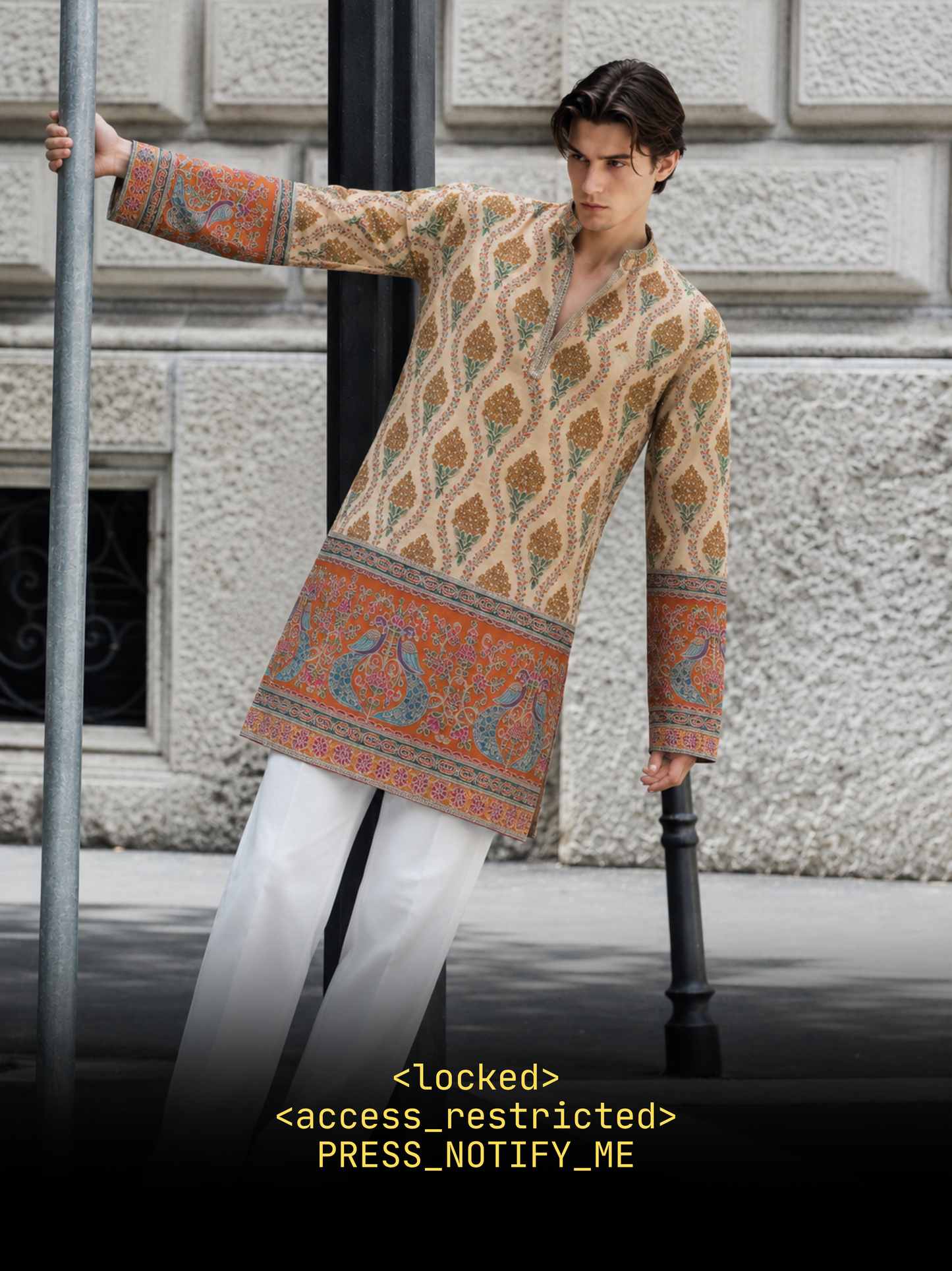 Fawn Tissue Silk Short Kurta Set with Zari Embroidery