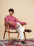 Men's Pink Rayon Threadwork Embroidered Kurta Set