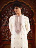 Men’s White Silk Kurta Set with Sequins & Mirror Work Embroidery