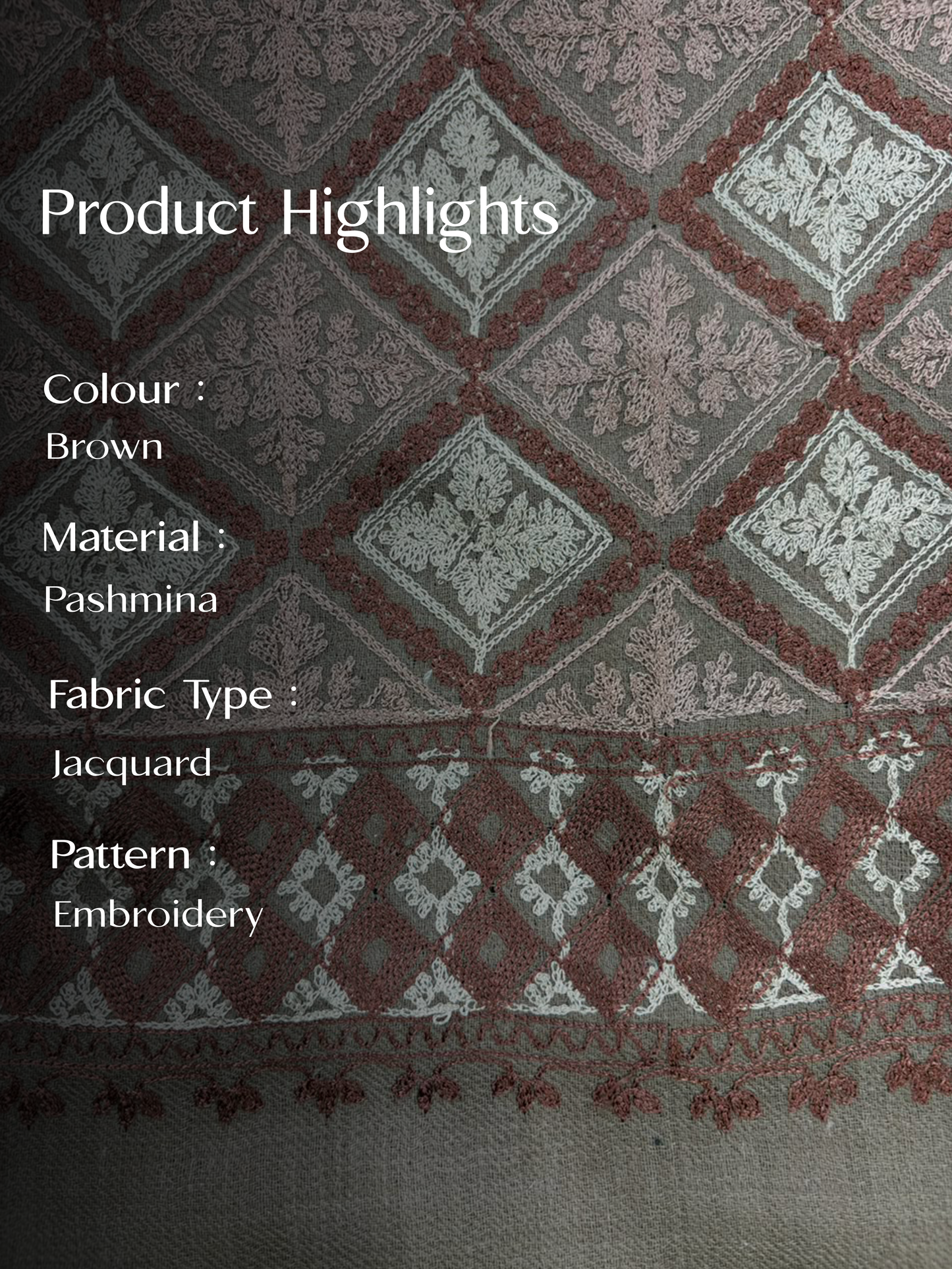 Brown Pashmina Jacquard Dupatta with Embroidery