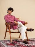 Men's Pink Rayon Threadwork Embroidered Kurta Set