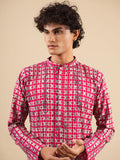 Men's Pink Rayon Threadwork Embroidered Kurta Set