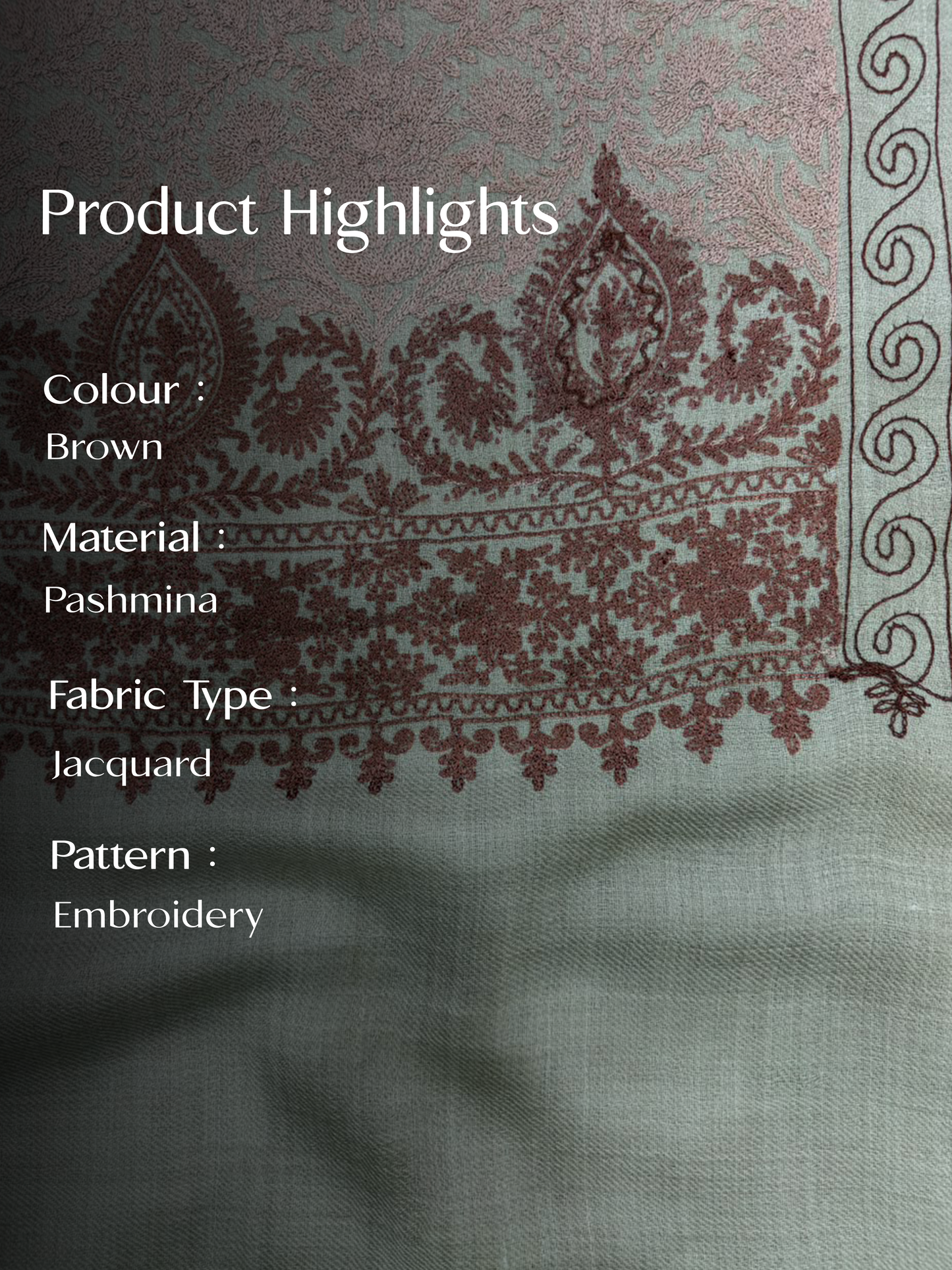 Cream Pashmina Jacquard Dupatta with Embroidery
