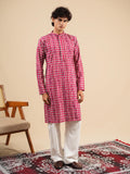 Men's Pink Rayon Threadwork Embroidered Kurta Set