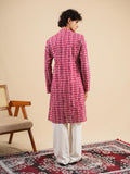Men's Pink Rayon Threadwork Embroidered Kurta Set