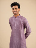 Men's Purple Rayon Kurta with Sequins & Threadwork Embroidery Set