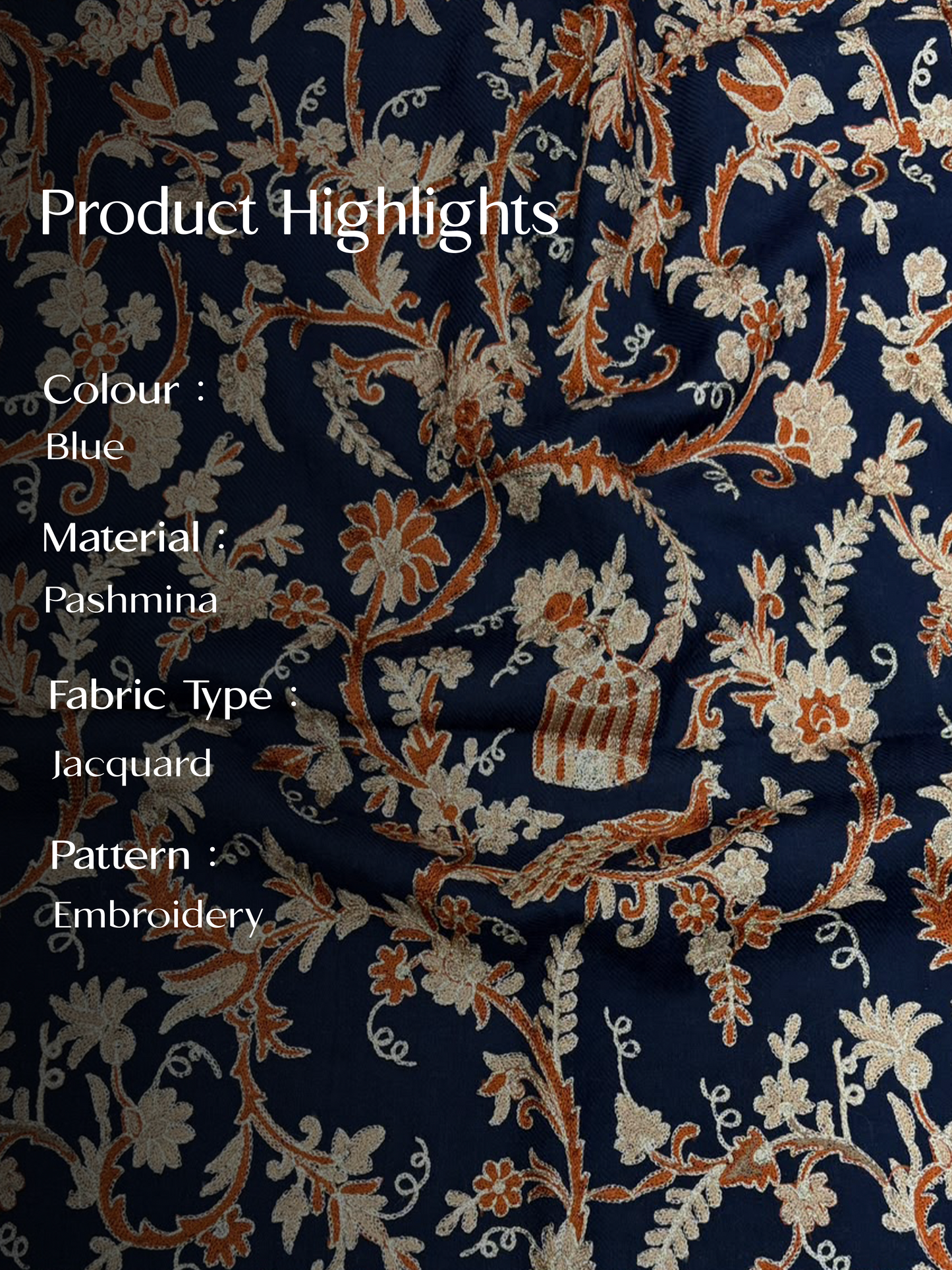 Multicolour Pashmina Jacquard Dupatta with Embroidery