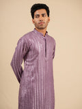 Men's Purple Rayon Kurta with Sequins & Threadwork Embroidery Set